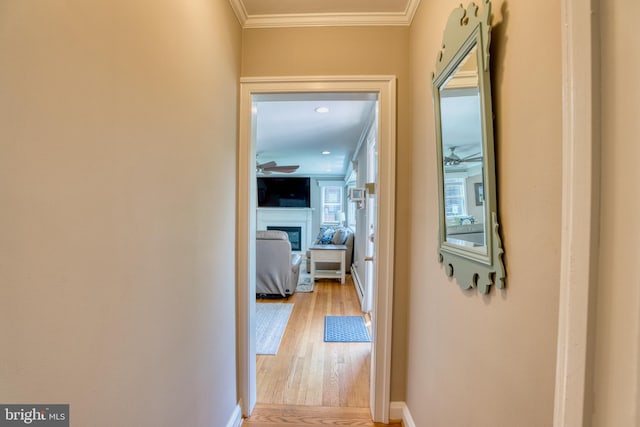1606 Jeffers Rd, Baltimore, MD 21204 - corridor featuring ornamental molding, light wood finished floors, and baseboards