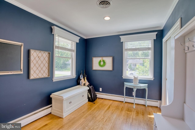 1606 Jeffers Rd, Baltimore, MD 21204 - miscellaneous room with a baseboard radiator, wood finished floors, ornamental molding, and baseboards