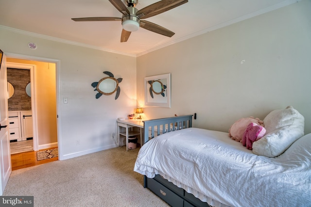 1606 Jeffers Rd, Baltimore, MD 21204 - bedroom featuring ornamental molding, carpet flooring, baseboards, and a ceiling fan