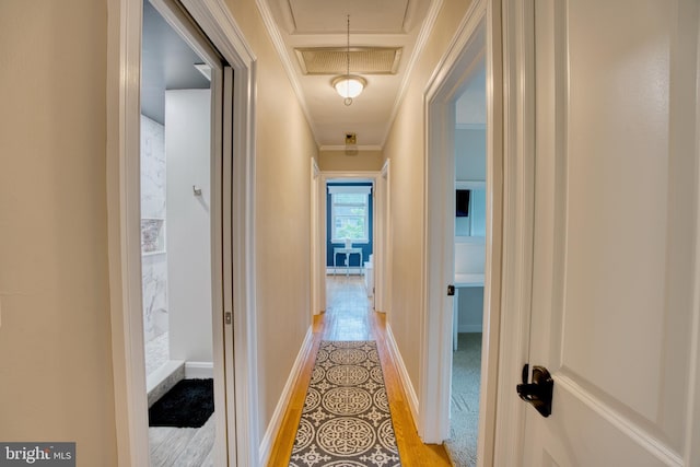 1606 Jeffers Rd, Baltimore, MD 21204 - hallway with crown molding, light wood finished floors, and baseboards