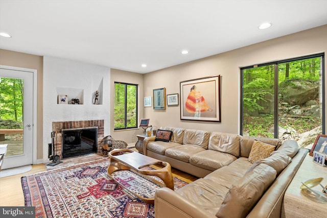 1163 Stuart Rd, Princeton, NJ 08540 - living area featuring a fireplace, recessed lighting, and wood finished floors