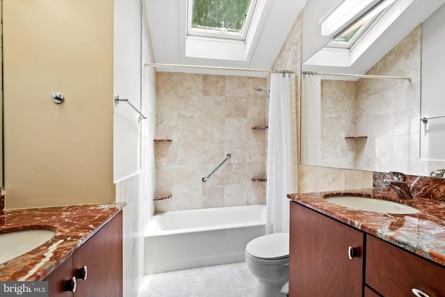 1163 Stuart Rd, Princeton, NJ 08540 - full bathroom with a skylight, vanity, shower / tub combo with curtain, and toilet
