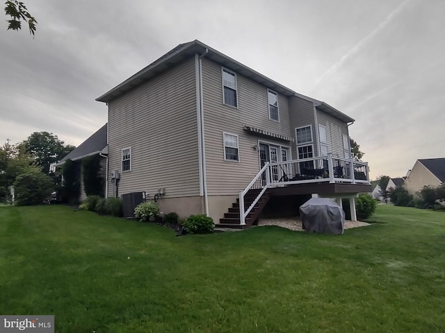 7 Red Fox Ct, Reinholds, PA 17569 - rear view of property featuring a deck, a yard, stairway, and cooling unit