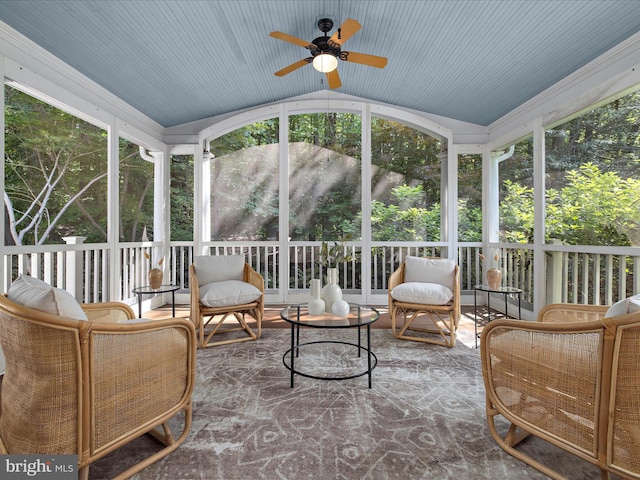 3501 Marthas Vineyard Way, Edgewater, MD 21037 - sunroom / solarium featuring ceiling fan, vaulted ceiling, and healthy amount of natural light