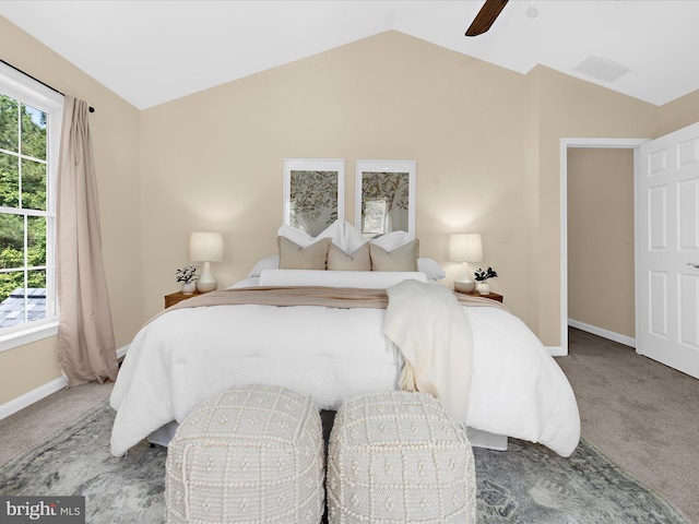 3501 Marthas Vineyard Way, Edgewater, MD 21037 - bedroom with carpet floors, vaulted ceiling, baseboards, and a ceiling fan