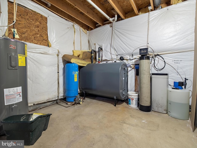 3501 Marthas Vineyard Way, Edgewater, MD 21037 - unfinished basement featuring a water pressure tank, electric water heater, oil tank, and a water softener