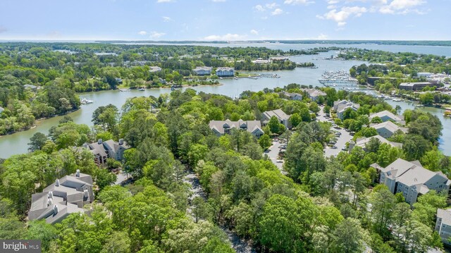 1104 Back Creek Loop Unit 1104, Solomons, MD 20688 - aerial perspective of suburban area featuring a nearby body of water and a tree filled landscape