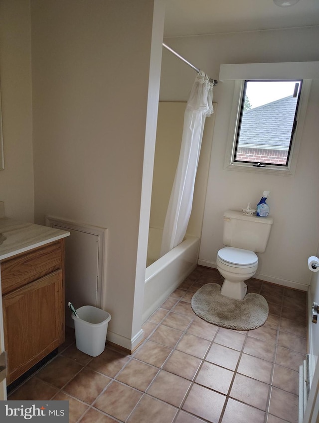 1412 Albert Dr, Bowie, MD 20721 - bathroom with toilet, vanity, tile patterned floors, and shower / bath combo