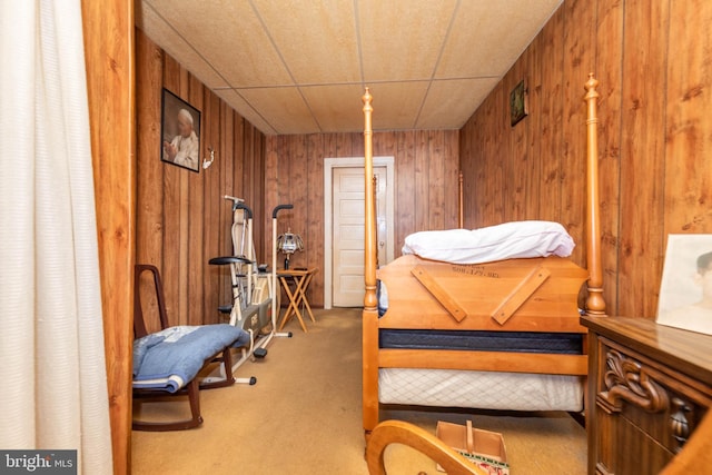 113 N Highland Ave, Baltimore, MD 21224 - bedroom featuring wood walls and carpet flooring