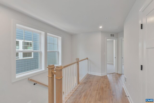 80A Park Ridge Dr, Crozet, VA 22932 - hall with an upstairs landing, light wood-style flooring, baseboards, and recessed lighting