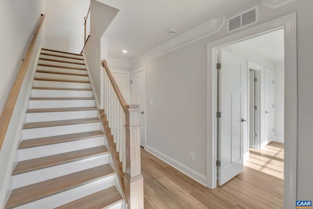 750 Park Ridge Dr, Crozet, VA 22932 - stairway featuring wood finished floors, baseboards, recessed lighting, and crown molding