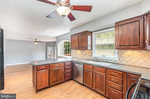 351 Point To Point Rd, Bel Air, MD 21015 - kitchen with dishwasher, ceiling fan, a sink, a peninsula, and light wood-style floors