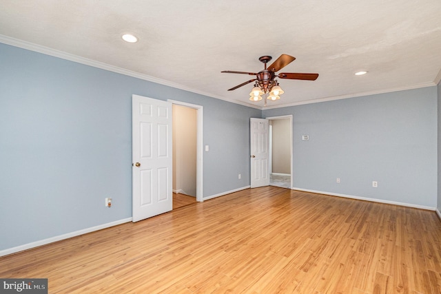 351 Point To Point Rd, Bel Air, MD 21015 - unfurnished bedroom with baseboards, crown molding, recessed lighting, light wood-style floors, and ceiling fan