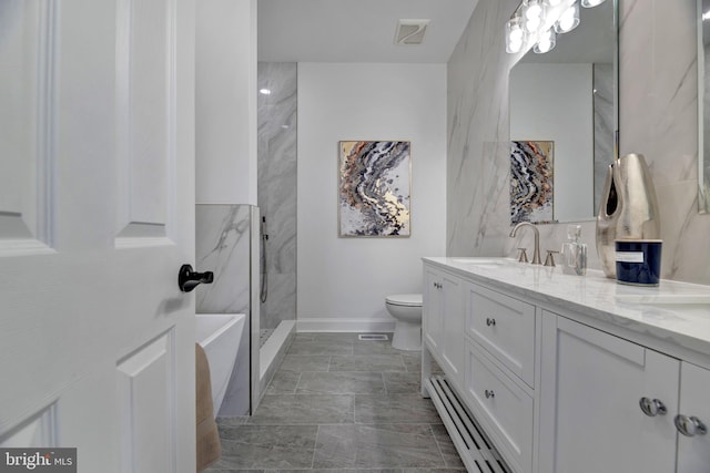 1121 48th Pl NE, Washington, DC 20019 - bathroom with double vanity, baseboards, toilet, and walk in shower