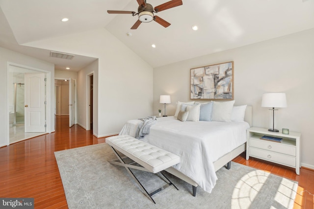25487 Dabner Dr, Chantilly, VA 20152 - bedroom with wood finished floors, lofted ceiling, recessed lighting, baseboards, and a ceiling fan