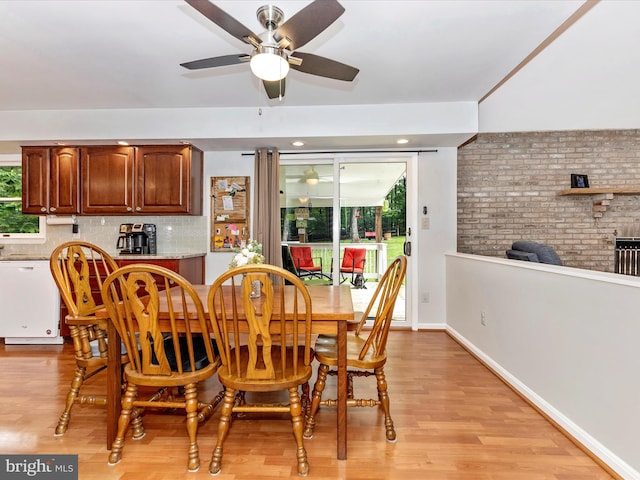 4024 Roop Rd, New Windsor, MD 21776 - dining area featuring light wood-style flooring, ceiling fan, and baseboards