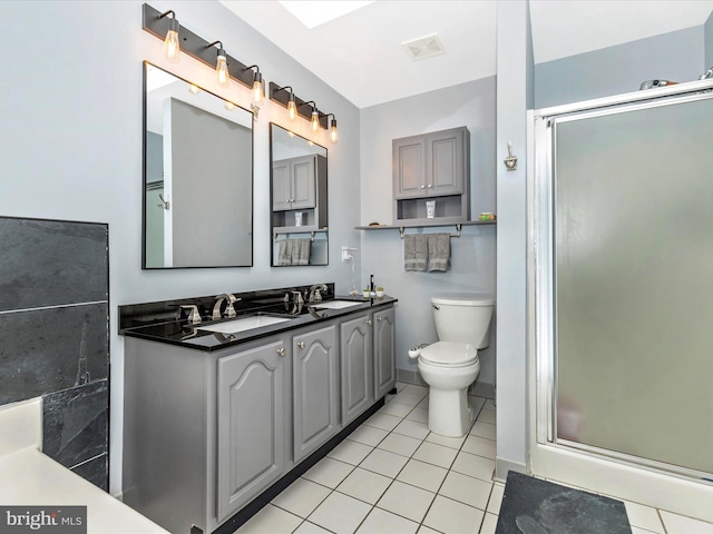 4024 Roop Rd, New Windsor, MD 21776 - full bath featuring double vanity, a shower stall, toilet, and tile patterned flooring