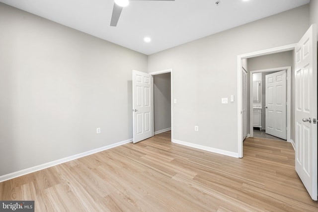 11345 Aristotle Dr Unit 6-311, Fairfax, VA 22030 - unfurnished bedroom with baseboards, light wood-style flooring, recessed lighting, and a ceiling fan