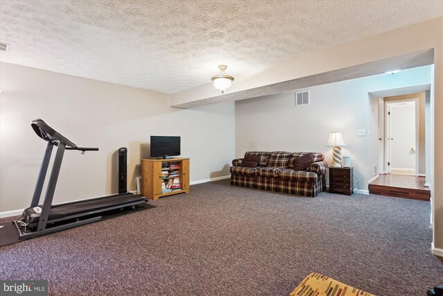 9175 Forest Lawn Ct, Springfield, VA 22152 - workout area with baseboards, a textured ceiling, and carpet flooring