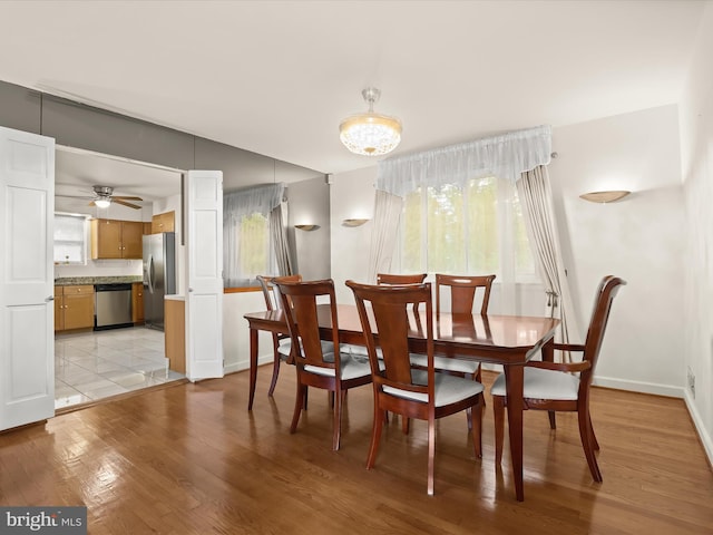 3807 24th Ave, Temple Hills, MD 20748 - dining area with light wood finished floors, baseboards, and ceiling fan