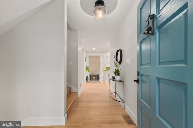 2201 Burgee Ct, Reston, VA 20191 - entrance foyer with light wood finished floors, baseboards, stairway, and recessed lighting