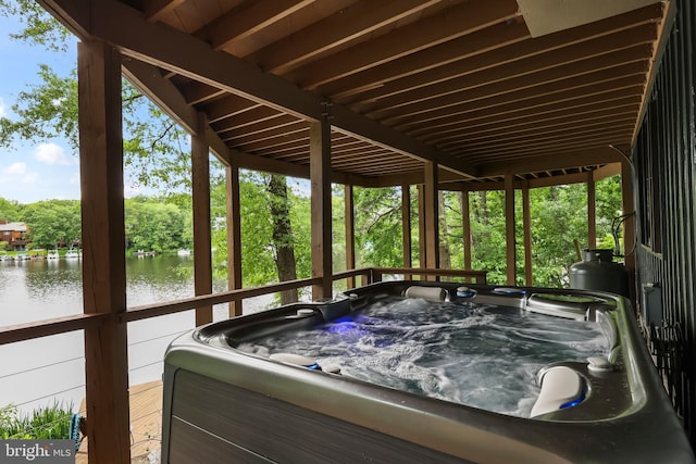 2201 Burgee Ct, Reston, VA 20191 - wooden terrace with a hot tub, a water view, and view of scattered trees