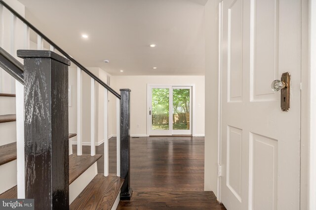 5312 Baltimore Ave, Chevy Chase, MD 20815 - stairs featuring wood finished floors, recessed lighting, and baseboards
