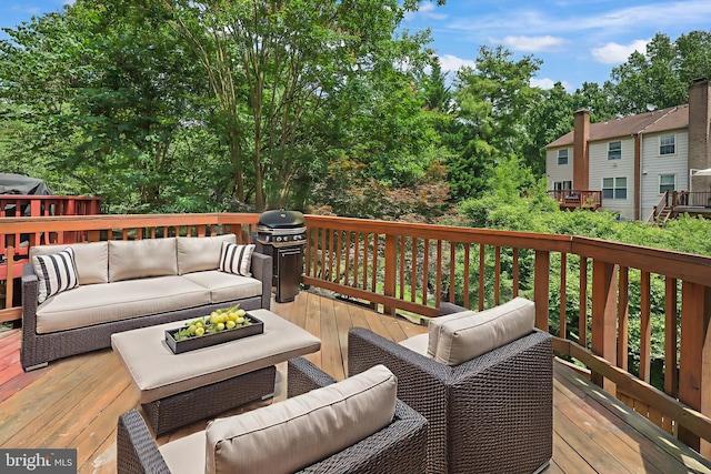 2893 Sutton Oaks Ln, Vienna, VA 22181 - wooden terrace featuring an outdoor hangout area and a grill