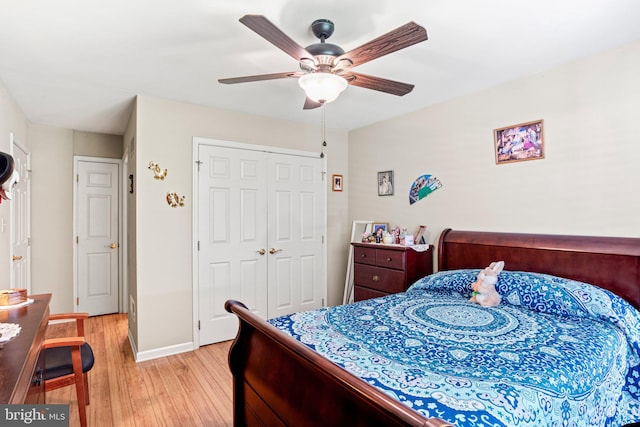 4 Hagarman Dr Unit 4, York, PA 17408 - bedroom with light wood-style flooring, a closet, baseboards, and a ceiling fan