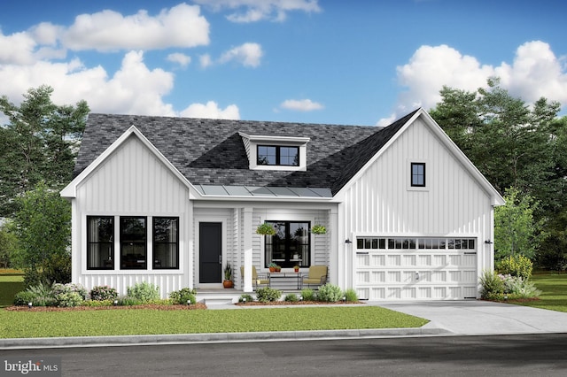 33841 Joel Ln, Lewes, DE 19958 - modern farmhouse style home featuring board and batten siding, driveway, a garage, and a front lawn
