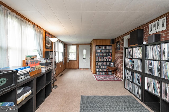 617 March St, Reading, PA 19607 - office area with carpet floors, brick wall, and wood walls
