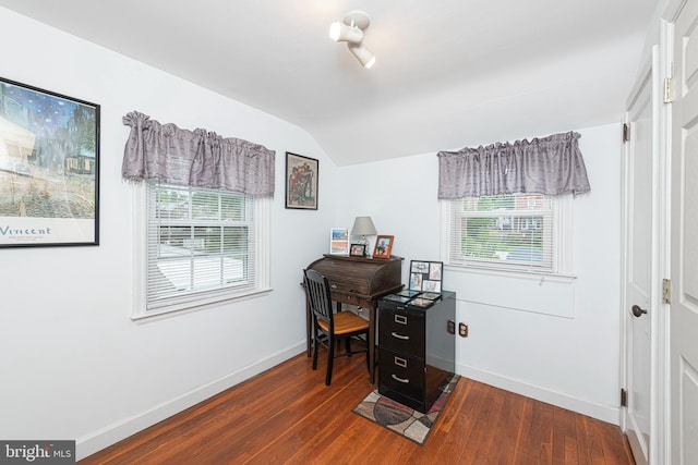 617 March St, Reading, PA 19607 - office space featuring baseboards, dark wood-type flooring, plenty of natural light, and vaulted ceiling