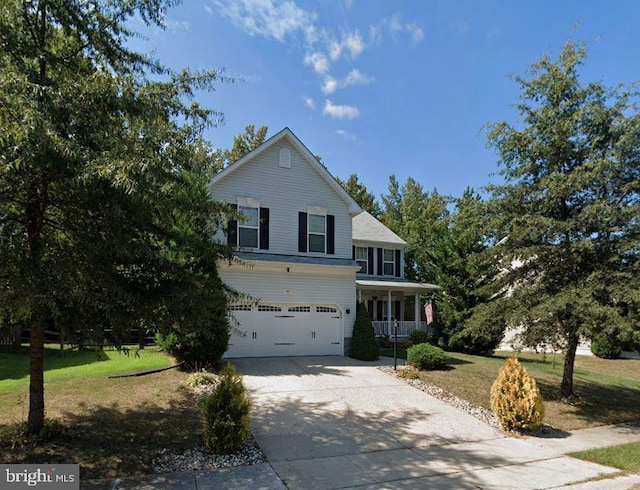 104 Constitution Ter, Elkton, MD 21921 - traditional-style house featuring covered porch, a front lawn, an attached garage, and driveway