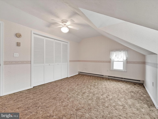 16 W Maple Ave, Myerstown, PA 17067 - additional living space featuring baseboard heating, a ceiling fan, carpet flooring, vaulted ceiling, and baseboards