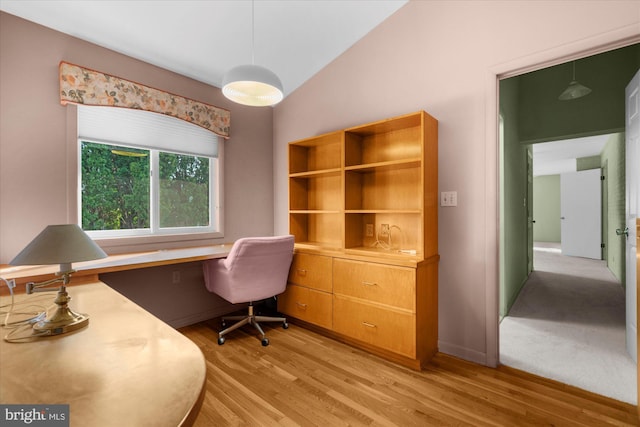 464 E Walnut St, Kutztown, PA 19530 - office featuring built in desk, light wood-type flooring, and vaulted ceiling