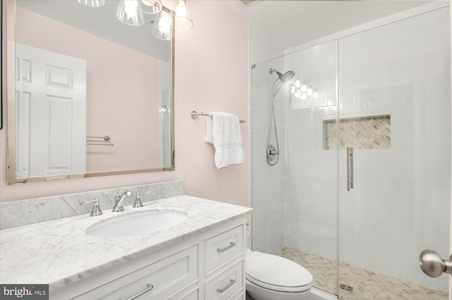 3277 Sutton Pl NW Unit C, Washington, DC 20016 - full bathroom with vanity, a stall shower, toilet, and a chandelier
