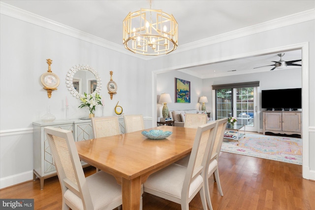3277 Sutton Pl NW Unit C, Washington, DC 20016 - dining area with a chandelier, wood finished floors, ornamental molding, baseboards, and a ceiling fan