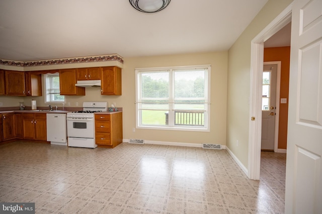 386 Marlin Savage Rd, Accident, MD 21520 - kitchen with white appliances, under cabinet range hood, plenty of natural light, and baseboards