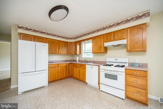 386 Marlin Savage Rd, Accident, MD 21520 - kitchen featuring white appliances, under cabinet range hood, a sink, and light countertops