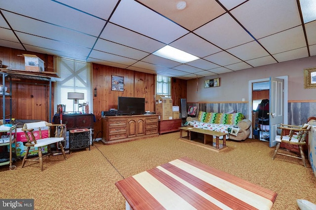 374 Fisher Dam Rd, Hamburg, PA 19526 - carpeted bedroom featuring wood walls and a drop ceiling