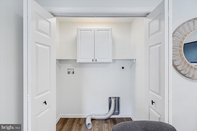 10 Taxi Way, Baltimore, MD 21220 - laundry room with cabinet space, hookup for an electric dryer, dark wood-style flooring, hookup for a washing machine, and baseboards