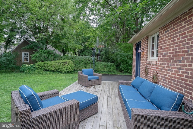 8317 High School Rd, Elkins Park, PA 19027 - deck featuring an outdoor hangout area, a lawn, and view of wooded area
