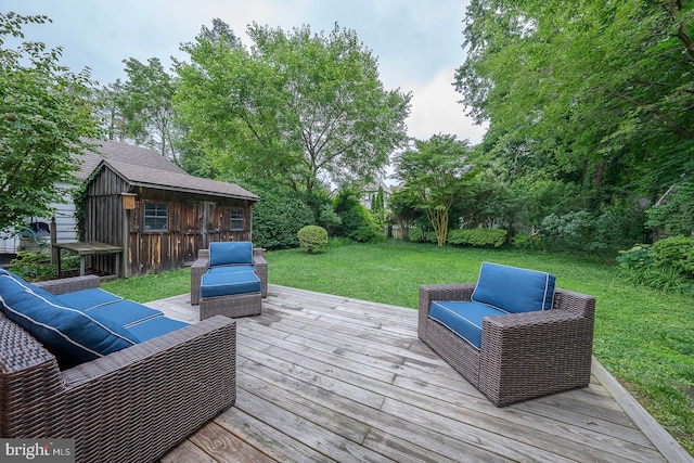 8317 High School Rd, Elkins Park, PA 19027 - wooden deck with a lawn, an outdoor structure, and outdoor lounge area