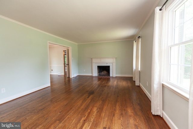 204 W Irvin Ave W, Hagerstown, MD 21742 - unfurnished living room with dark wood-style floors, crown molding, and a fireplace with flush hearth