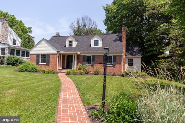 204 W Irvin Ave W, Hagerstown, MD 21742 - cape cod house with brick siding, a front yard, a chimney, and a shingled roof