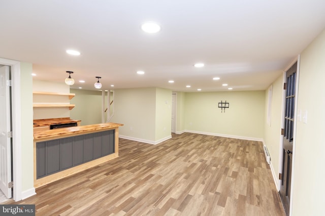 204 W Irvin Ave W, Hagerstown, MD 21742 - kitchen featuring butcher block countertops, light wood finished floors, recessed lighting, open shelves, and gray cabinetry