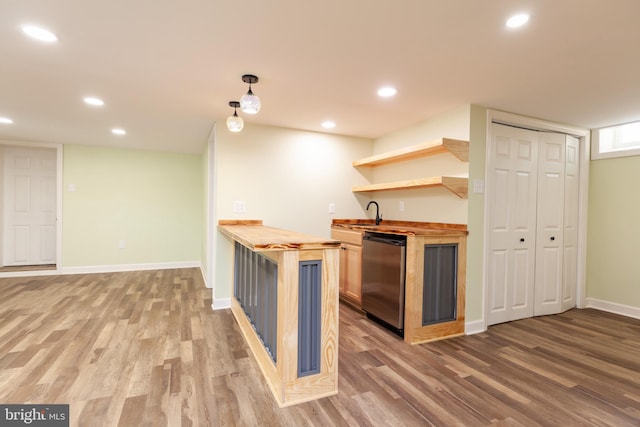 204 W Irvin Ave W, Hagerstown, MD 21742 - kitchen with wood counters, stainless steel dishwasher, light wood finished floors, open shelves, and recessed lighting