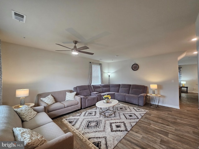 529 Birchwood Dr, Salisbury, MD 21804 - living room featuring wood finished floors, ceiling fan, baseboards, and recessed lighting