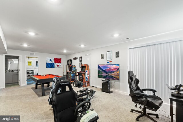 325 Hickory Ridge Cir, York, PA 17404 - playroom with light colored carpet, recessed lighting, baseboards, and pool table
