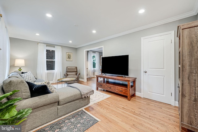 1615 Webster St NE, Washington, DC 20017 - living area with light wood-style floors, ornamental molding, recessed lighting, and baseboards